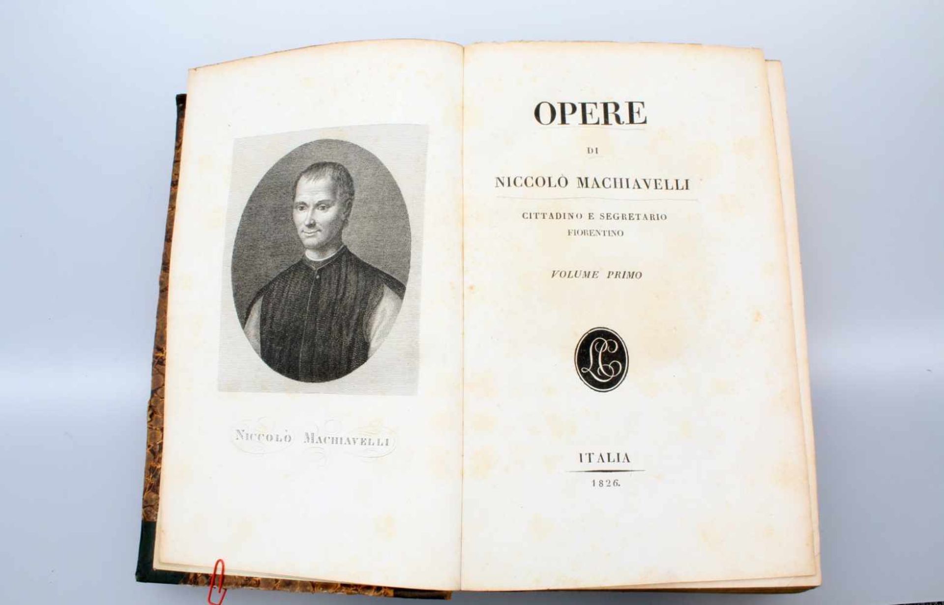 Opere Di Niccolo Machiavelli Cittadino e Segretaria Florentino - 3 Bände Italia 1826, marmorierte - Bild 4 aus 5