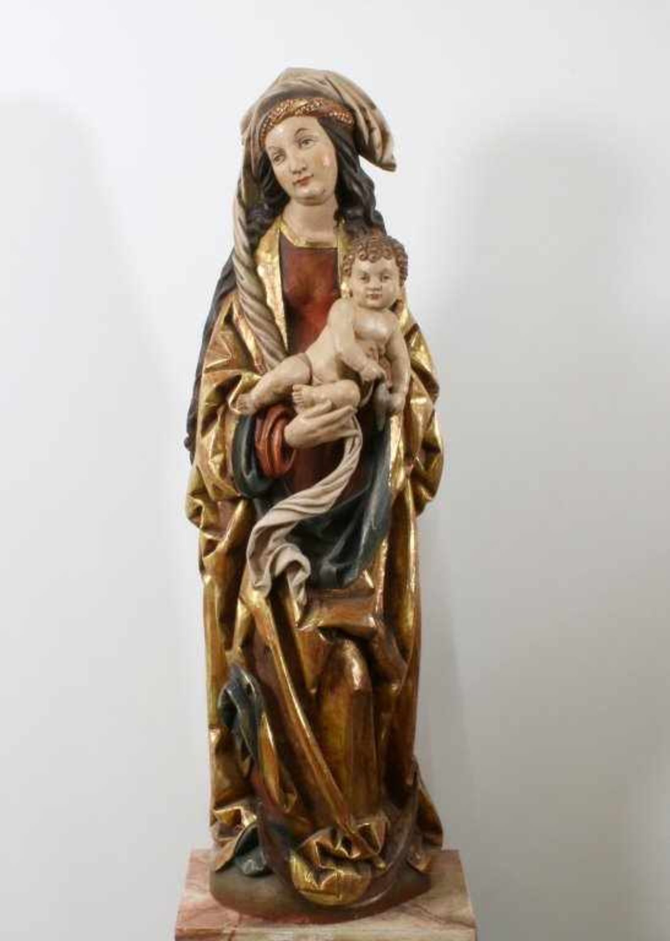 Große Holzfigur - Mondsichel-Madonna Künstlerisch hochwertige Schnitzerei, wohl Oberammergau,