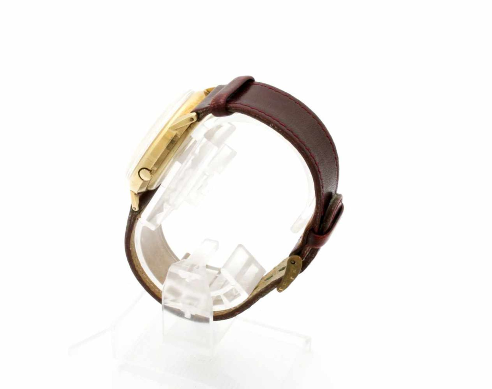 Goldene Armbanduhr Junghans 70er Jahre Quarzwerk, Ref. 667.01, Gehäuse GG 585, rückseitig Widmung, Ø - Bild 4 aus 4
