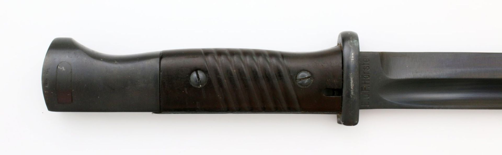 3. Reich - Seitengewehr 84/98 3. Modell Gekehlte, brünierte Rückenklinge, Herst. E. u. F. Hörster. - Bild 4 aus 4