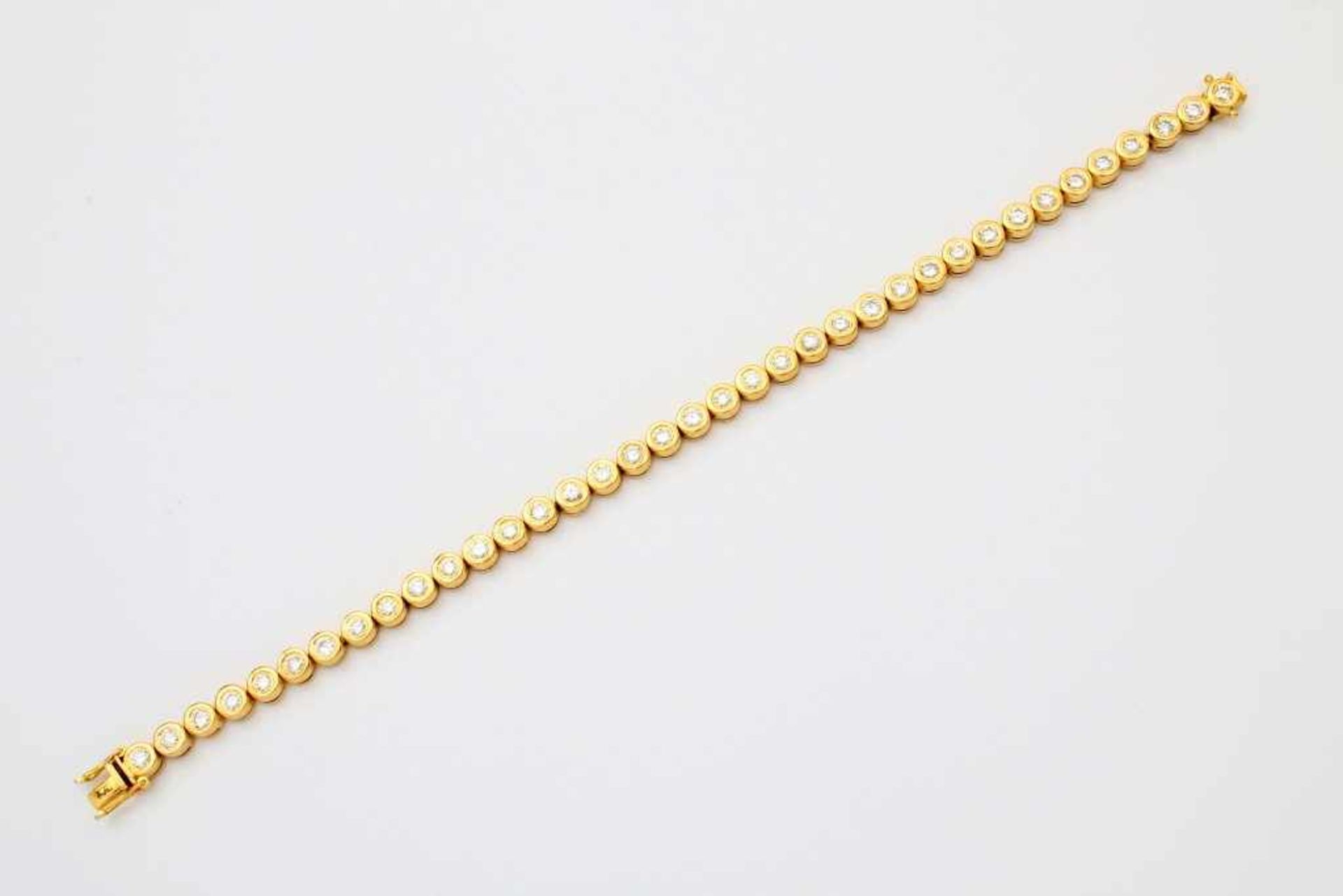 Gelbgold Brillantarmband ca. 4ct.! GG 750, 37 Steine, Ø je Stein ca. 3,2mm, rechnerisch je nach