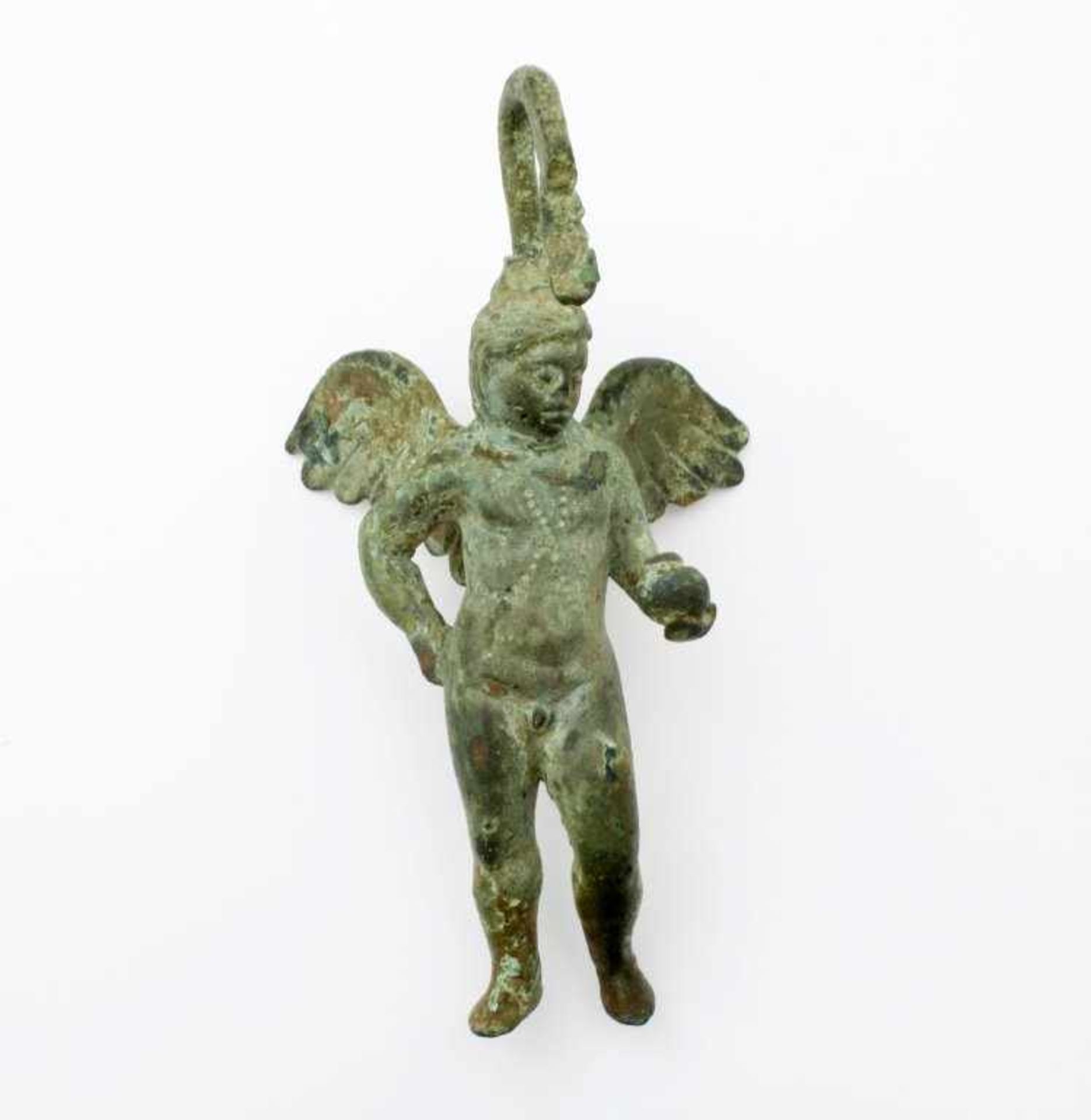 Römisches Reich - Bronze-Applikation Statuette des Eros - 2. / 3. Jahrhundert Bronzevollguss, der