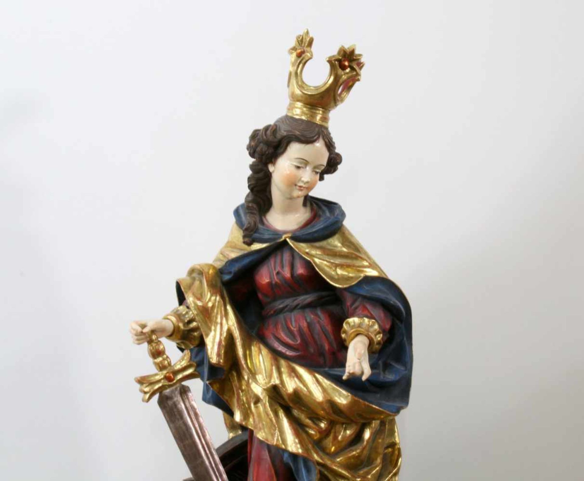 Große Holzfigur - Heilige Katharina von Alexandrien Anspruchsvolle Schnitzerei, fantastischer - Bild 4 aus 4