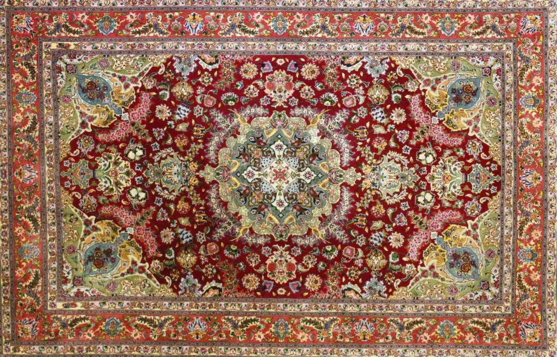 Täbriz - Persien - Wolle mit Seide auf Seide Minimaler Mottenschaden an einer Ecke, sehr guter - Bild 2 aus 2