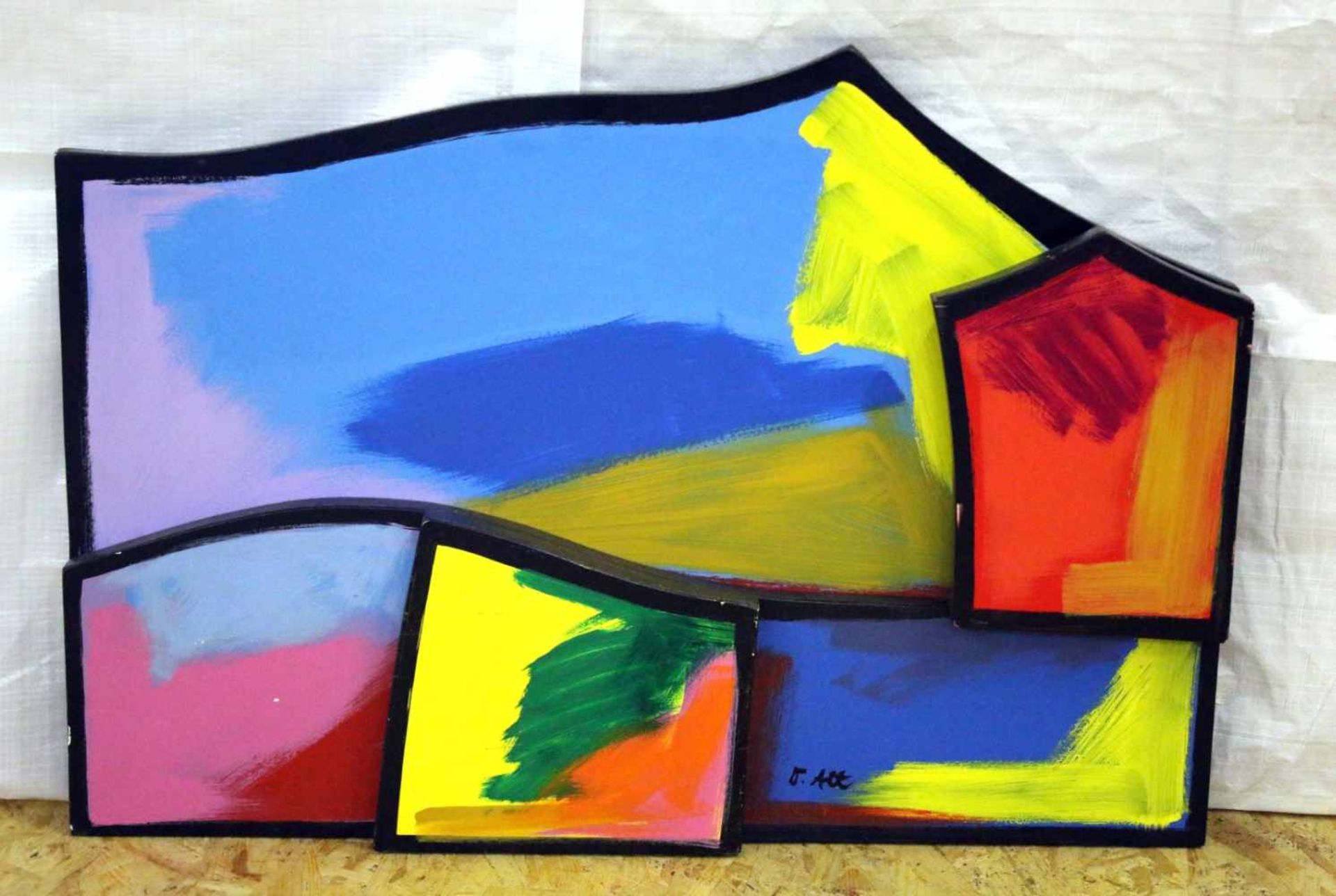 "Abstrakte Komposition IV" - Otmar Alt (*1940) Öl auf Holz, vierschichtige und dreidimensionale,