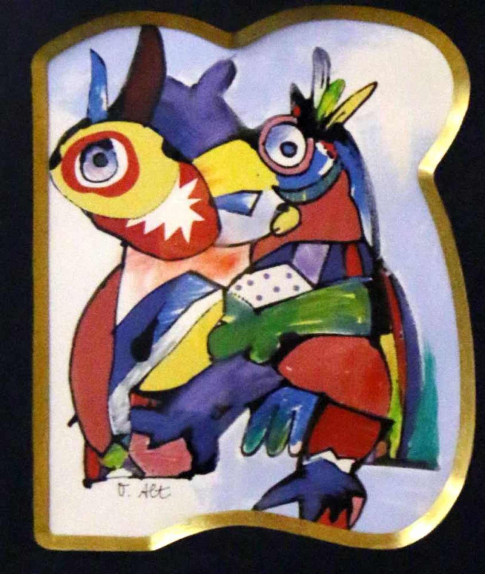 "Buntes Vogelpaar IV" - Otmar Alt (*1940) Mischtechnik auf Karton, unten links signiert, Maße: ca.