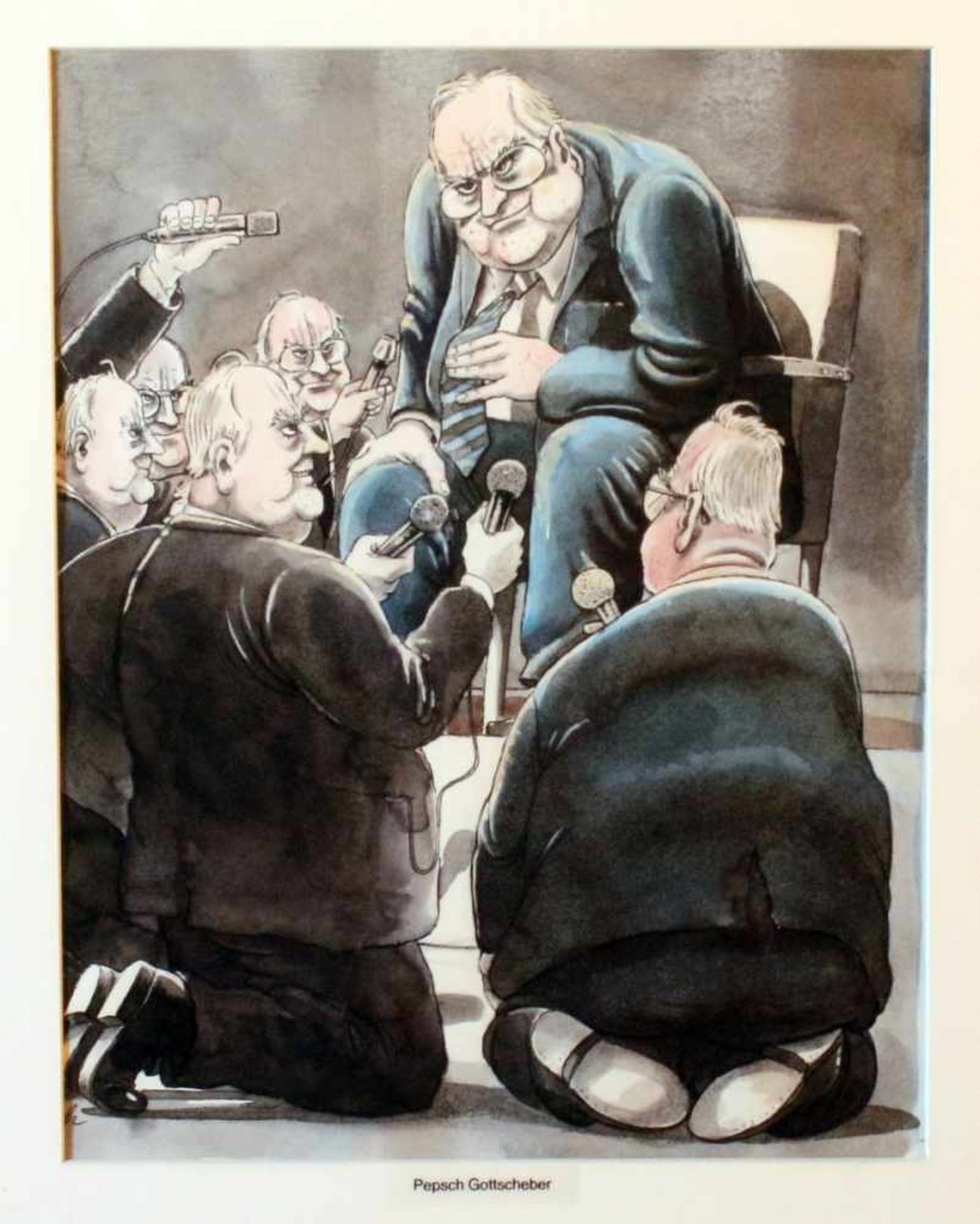 Karikatur - "Kohl" - Pepsch Gottscheber (*1946) Tusche / Aquarell, unten links signiert. Maße: 40