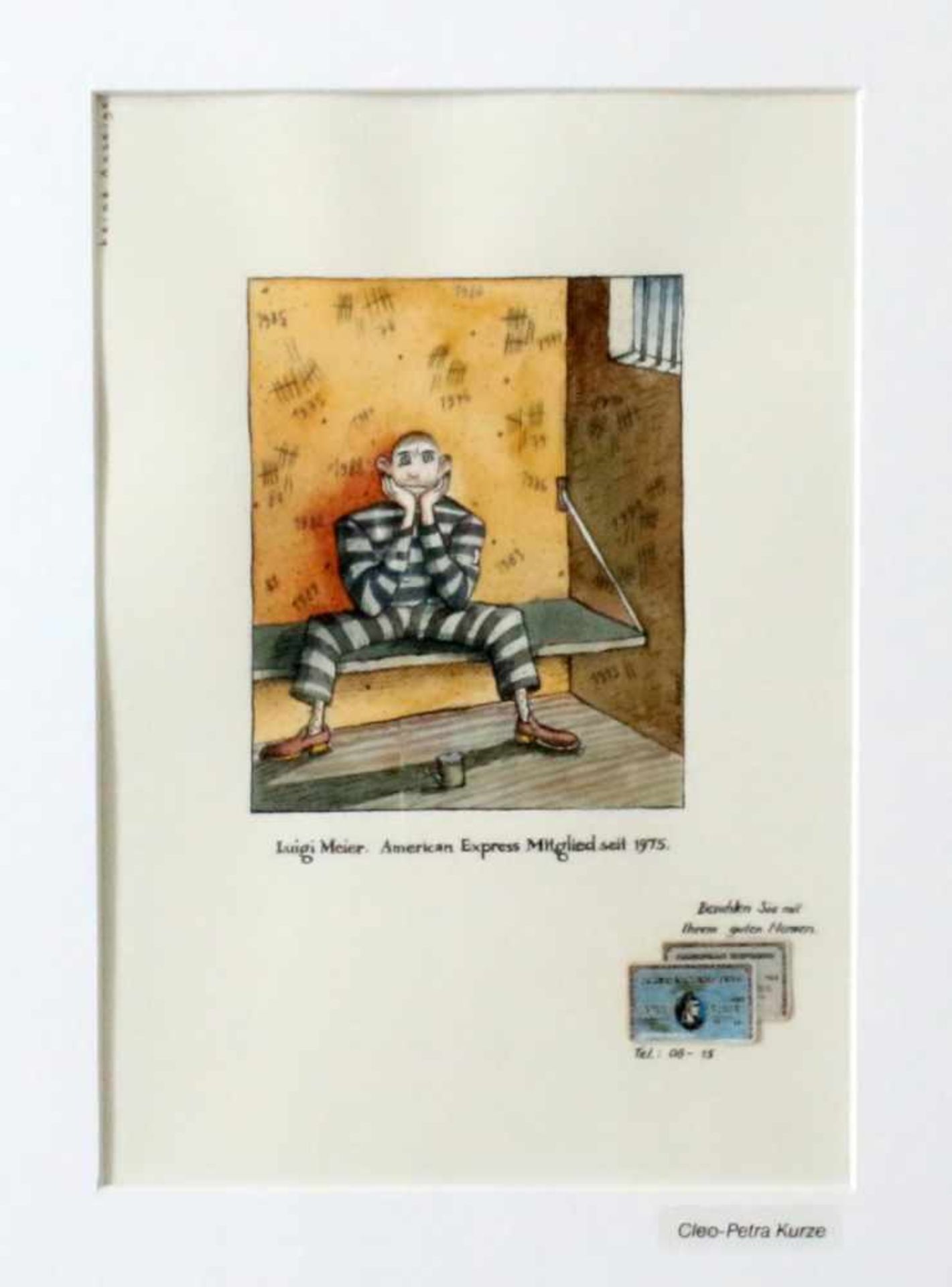 Karikatur - "Luigi Meier" - Cleo-Petra Kurze (*1951) Tusche / Aquarell / Collage, unten rechts Label