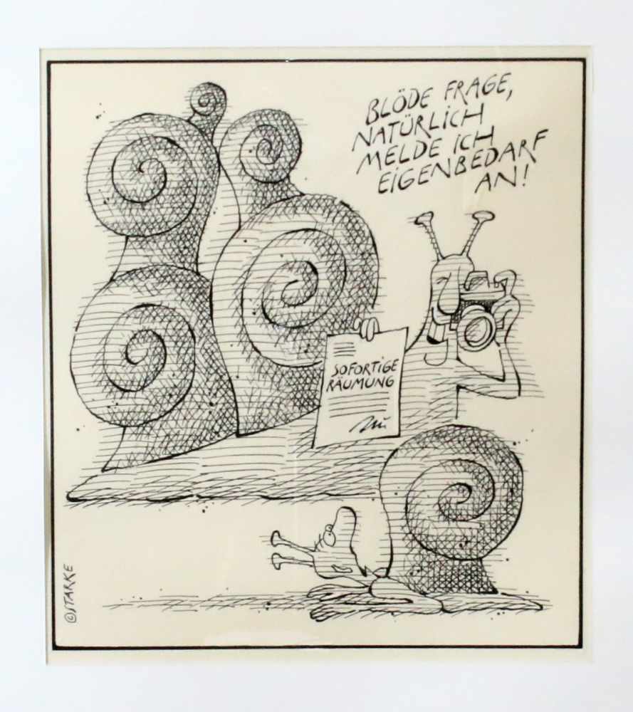 Karikatur - "Sofort-Räumung" - Hans-Jürgen Starke (*1940) Tuschezeichnung, unten links signiert.