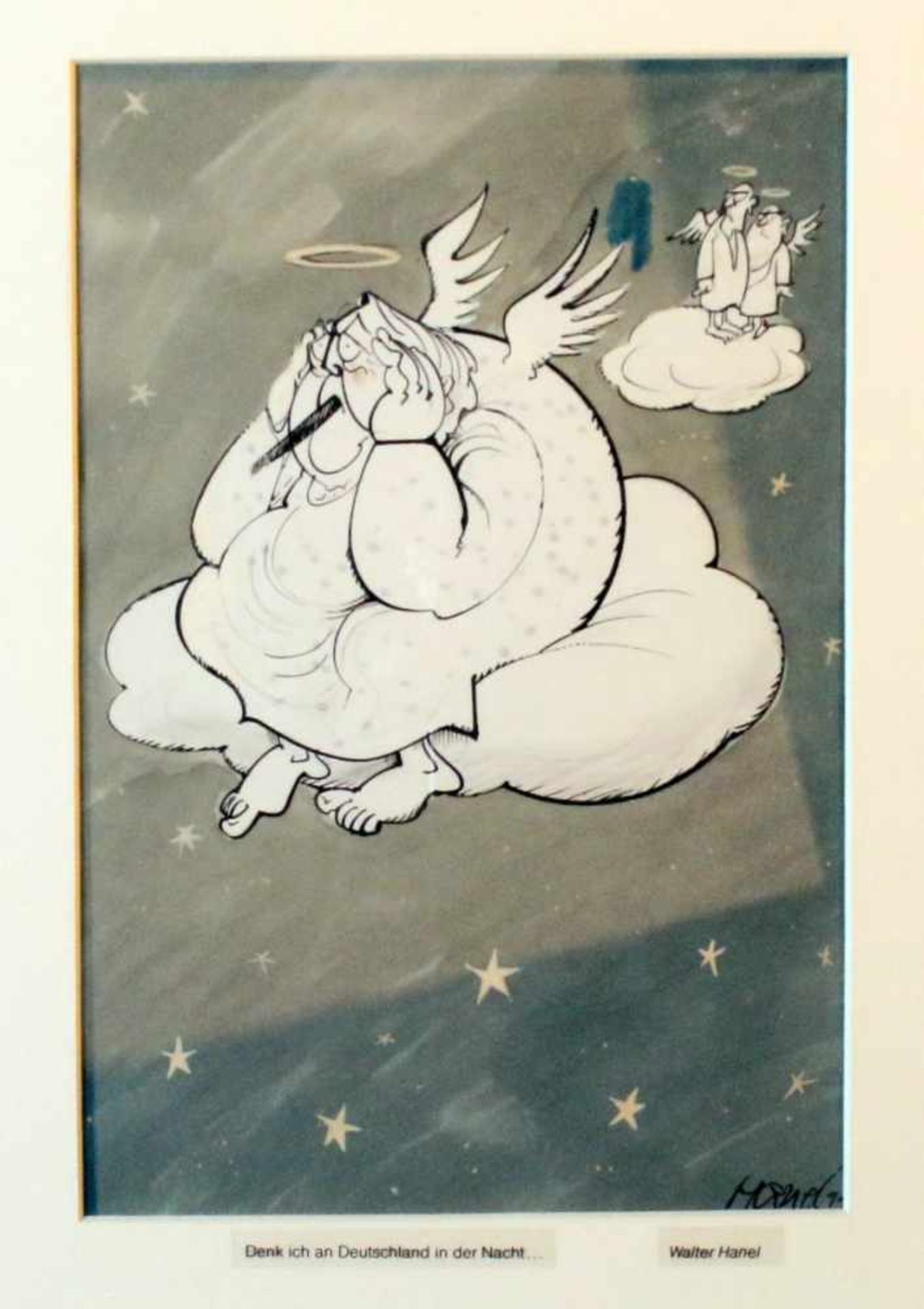 Karikatur - "Deutschland in der Nacht" - Walter Hanel (*1930) Mischtechnik, unten rechts signiert