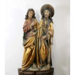 Großes Figurenpaar - Kosmas und Damian Kunstvoll geschnitzt, selbst Adern auf den Händen sind