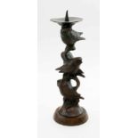 Bronzeplastik - Kerzenständer - Harald Hacke (1924 - 2004) Drei übereinander sitzende Eulen bilden