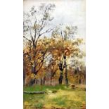 "Herbstwald" - Ludwig Correggio (1846-1930) Öl auf Platte, unten links signiert. Maße: 21,5 x 13,5