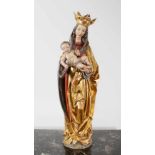 Große Holzfigur - Madonna mit Kind Polychrom - und goldstaffiert, Maria mit fein geschnitzter Krone,