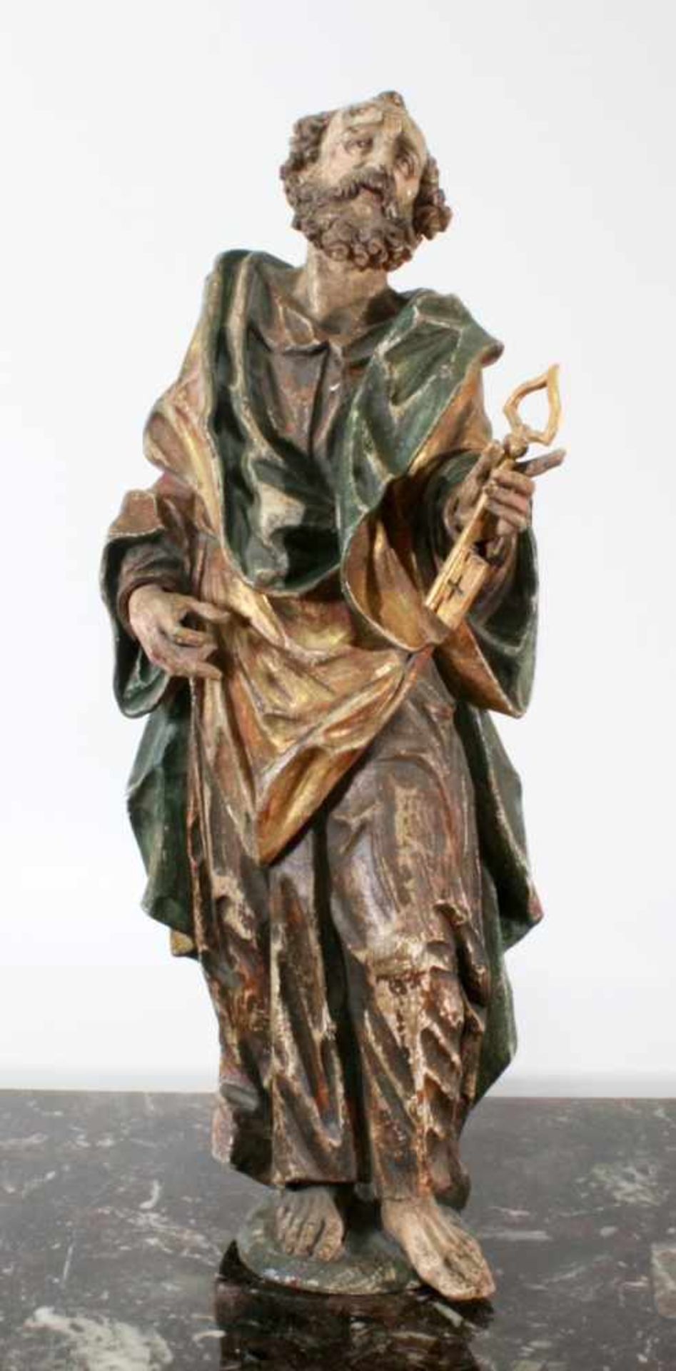 Große Holzfigur - Heiliger Petrus Figur polychrom - und goldstaffiert, antiquisiert, schöner