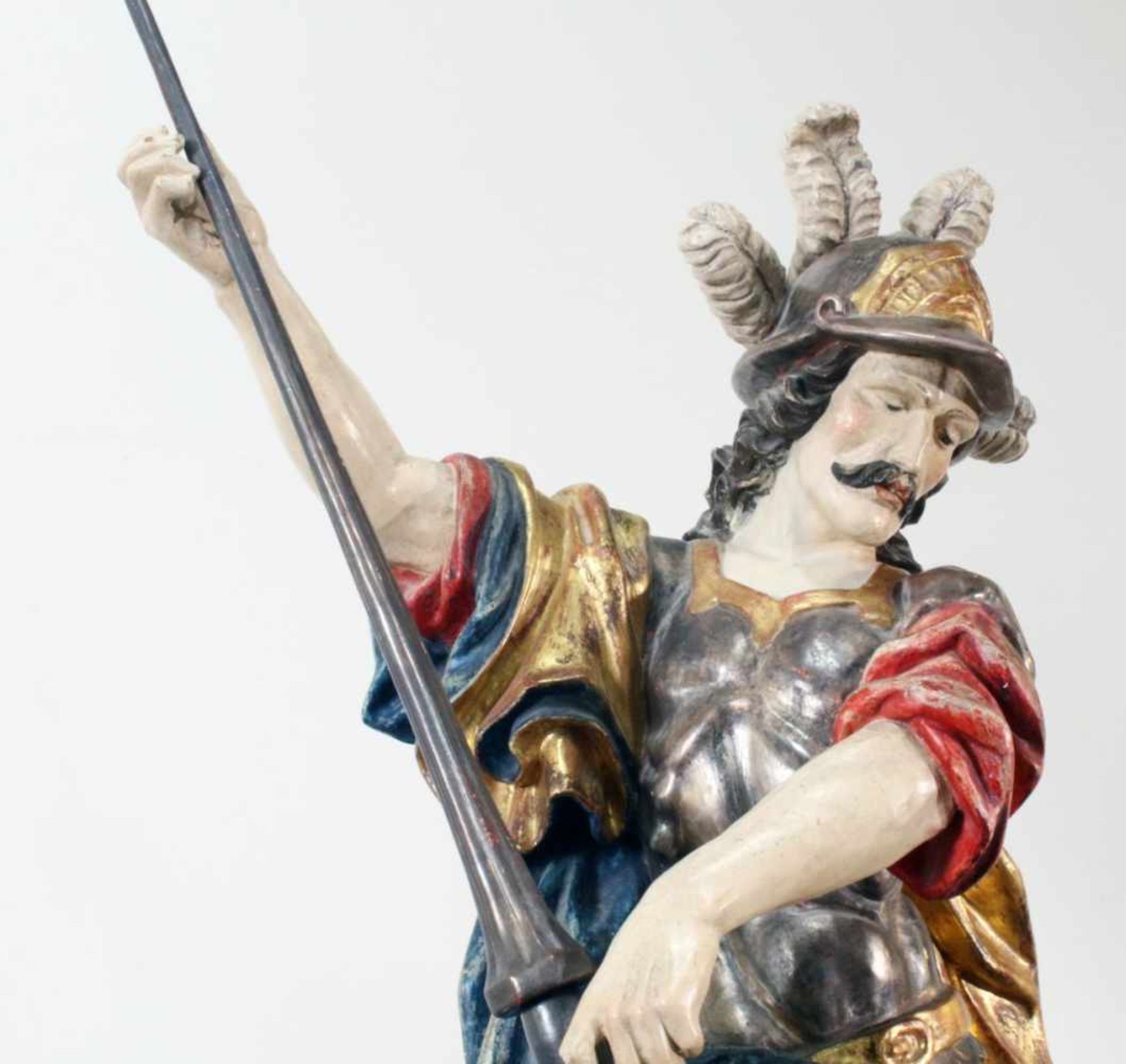 Große Holzfigur - St. Georg beim Drachenstich Figur polychrom - und goldstaffiert, der Heilige im - Bild 6 aus 6