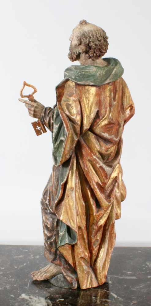Große Holzfigur - Heiliger Petrus Figur polychrom - und goldstaffiert, antiquisiert, schöner - Image 3 of 4