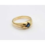 Gelbgold - Topas - Ring GG 585, oval geschliffener, blauer Topas (ca. 6 x 5 mm.), kannelierte