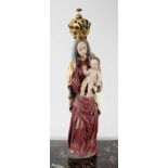 Große Holzfigur - Madonna mit Kind Polychrom - und goldstaffiert, Madonna trägt vergoldete