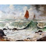 "Seestück mit Schiffen" - Erich Krause (1886-1954) Öl auf Leinwand, impressionistische und lebendige