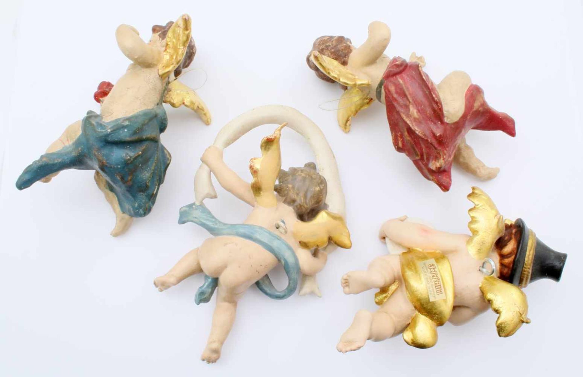 Krippenfiguren - 4 Engel Fein polychrom- und goldstaffierte Figuren, 1 x Herst. Josef Albl, - Bild 2 aus 2