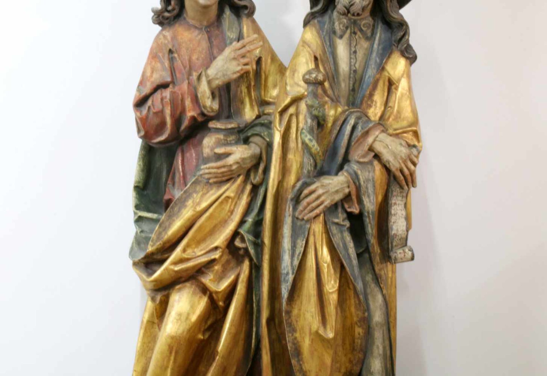 Großes Figurenpaar - Kosmas und Damian Polychrom- und goldstaffiert, die Schutzheiligen der - Bild 3 aus 5