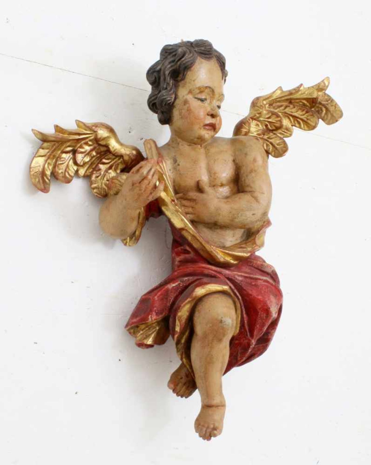 Große Holzfigur - Barockengel Polychrom- und goldstaffiert, antikisiert - Krakelee, schöner - Bild 3 aus 4