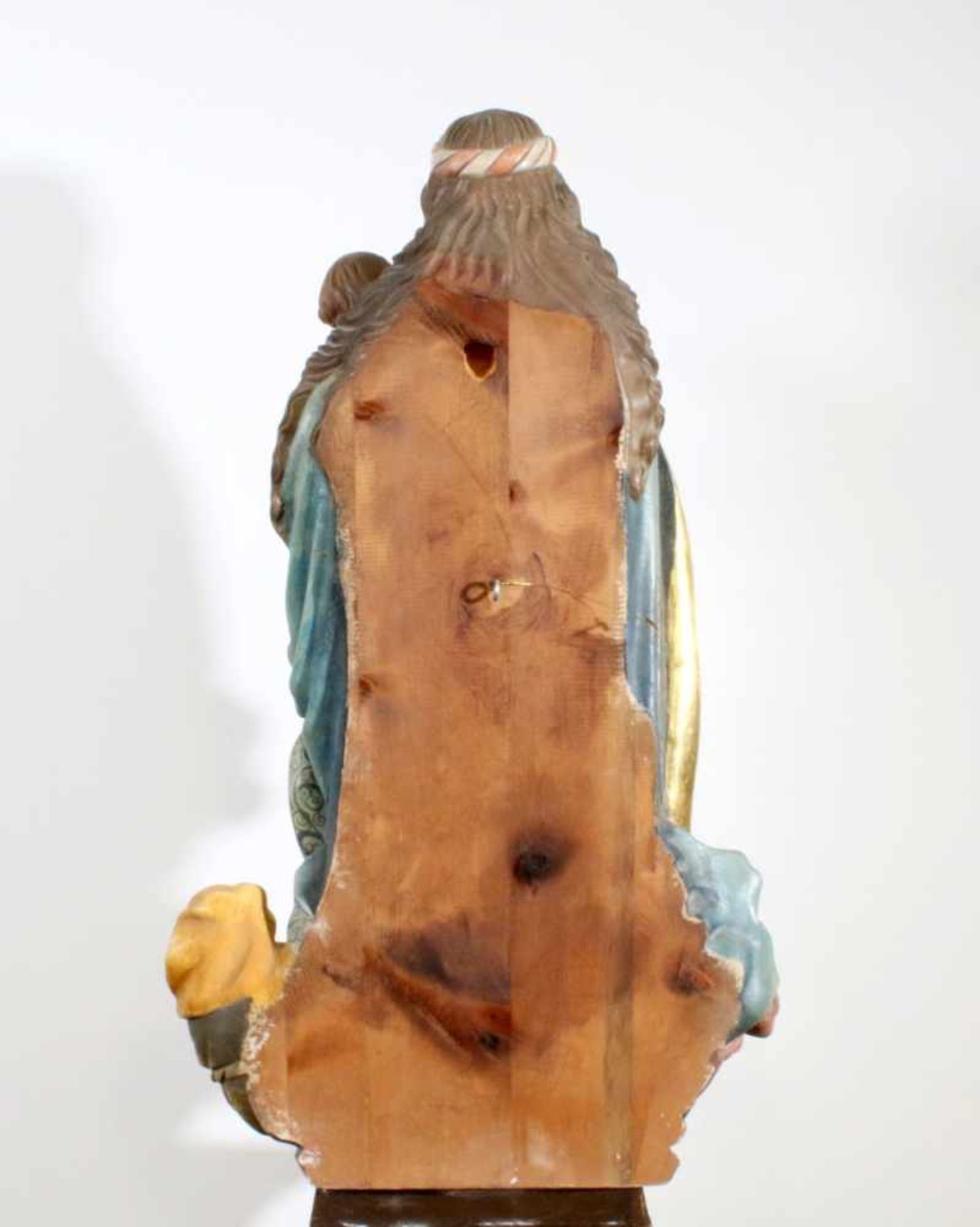 Große Holzfigur - Mondsichelmadonna Polychrom- und goldstaffiert, Maria im wallenden Umhang, das - Bild 3 aus 6