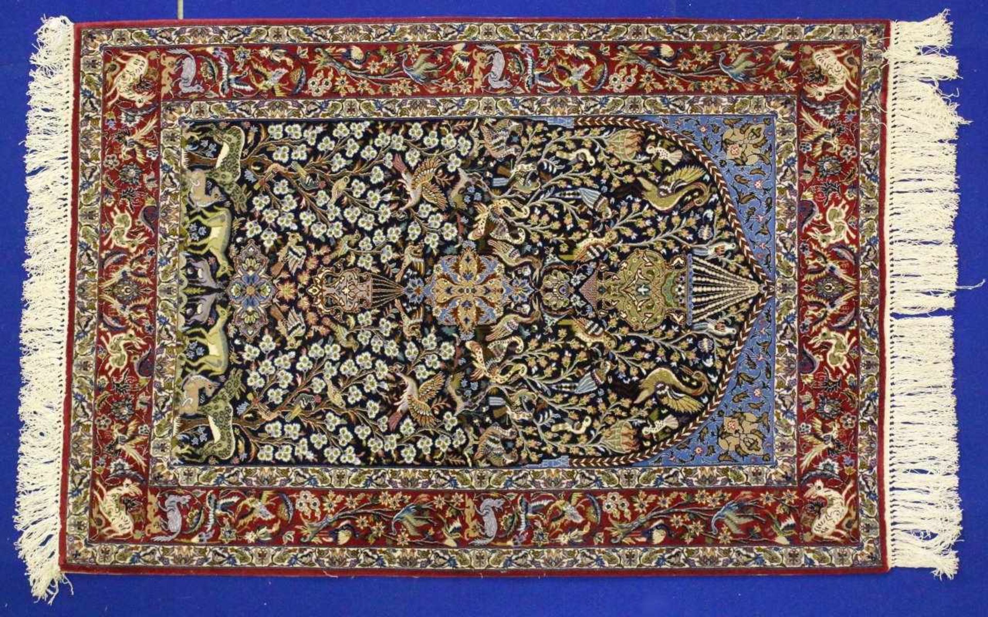 Isfahan - Persien - Korkwolle mit Seide auf Seide Leichter Mottenschaden im Außenbereich, guter
