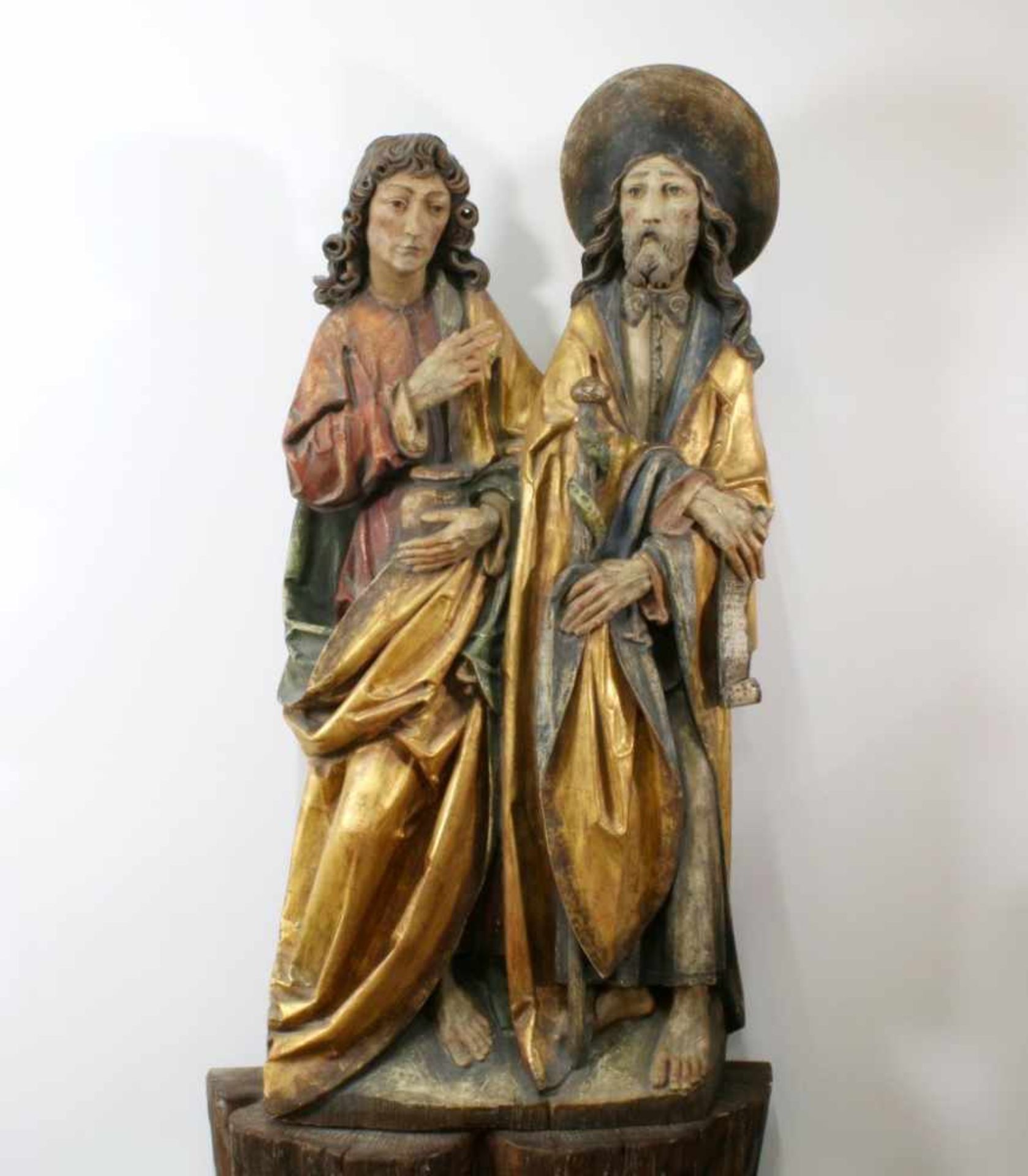 Großes Figurenpaar - Kosmas und Damian Polychrom- und goldstaffiert, die Schutzheiligen der