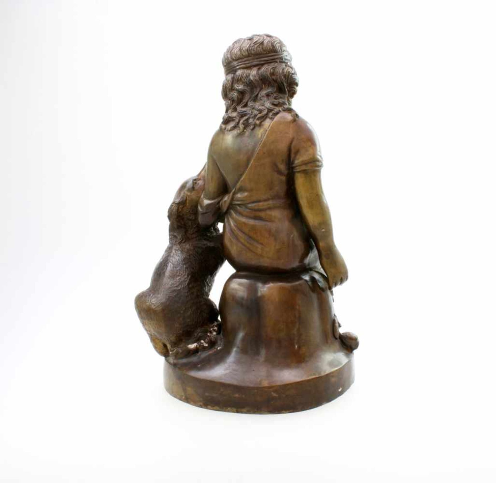 Bronzefigur "Mädchen mit Hund" Feine, detaillierte Arbeit, empathische Darstellung eines traurigen - Bild 3 aus 5