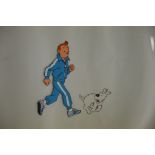 Lot de 2 celluloïdes Belvision Tintin et Milou joggeurs - années 70 - TBE. 48 X 25 [...]