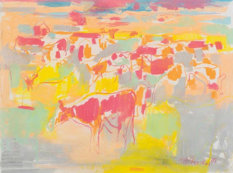 Kees van Bohemen (The Hague 1928 - 1985) Cows in a landscape Signed and dated 85 l.r. Pastel on