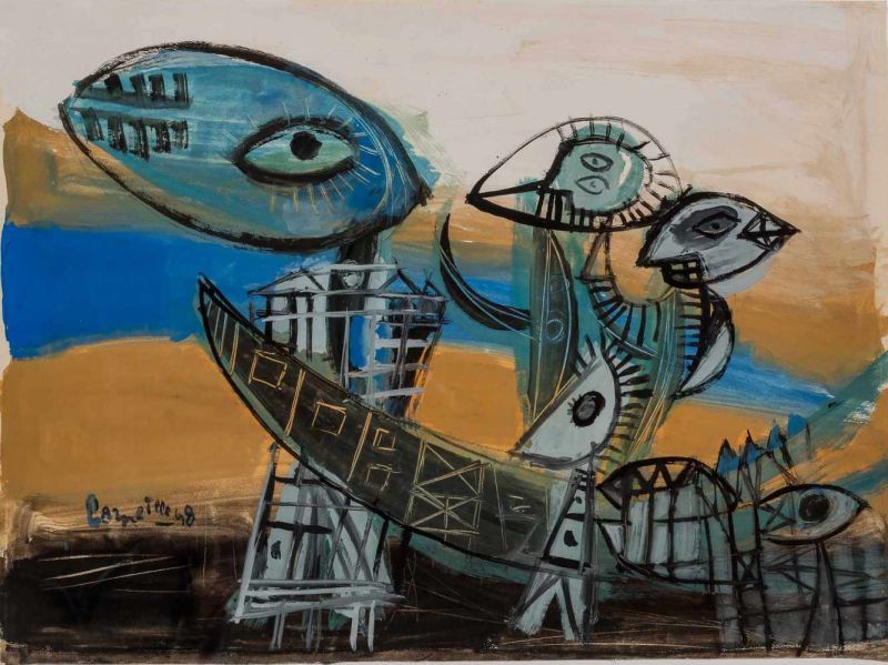 Corneille (Liège 1922 - Paris 2010) Composition Signed and dated 48 l.l. Gouache and watercolour