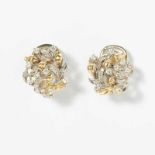 A pair of 18 carat gold, white gold and diamond ear studs Circa 2000 Of floral design, set with