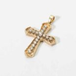 A 14 carat gold and diamond cross pendant Circa 1970 Designed as a lign of circular-cut diamonds