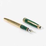 A silver gilt, 18K carat gold and synthetic fountain pen, Montblanc 20th century The ribbed gilt