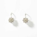 A pair of 18 carat white gold and diamond earstuds 21st century Cluster-shaped and centered by a