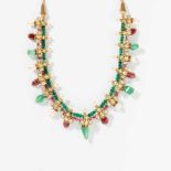 A 22 carat gold, polki diamond, emerald, ruby, enamel and pearl necklace India, late 20th century