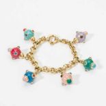 A 14 carat gold, enamel and gem bracelet Italy, 1980s The linked bracelet set with six ball-shaped