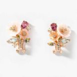 A pair of gilt silver, enamel and gemstone earstuds 21st century Designed as flowers, set with