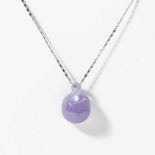 An 18 carat white gold necklace with lilac jade pendant Circa 2000 The entwined jade pendant to a