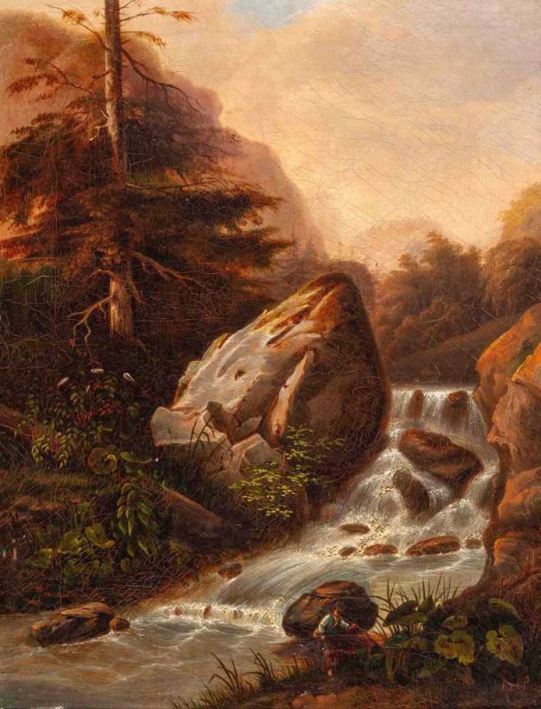 Jean François Xavier Roffiaen (Ypres 1820 - Elsene 1898)WaterfallSigned lower rightOil on canvas,