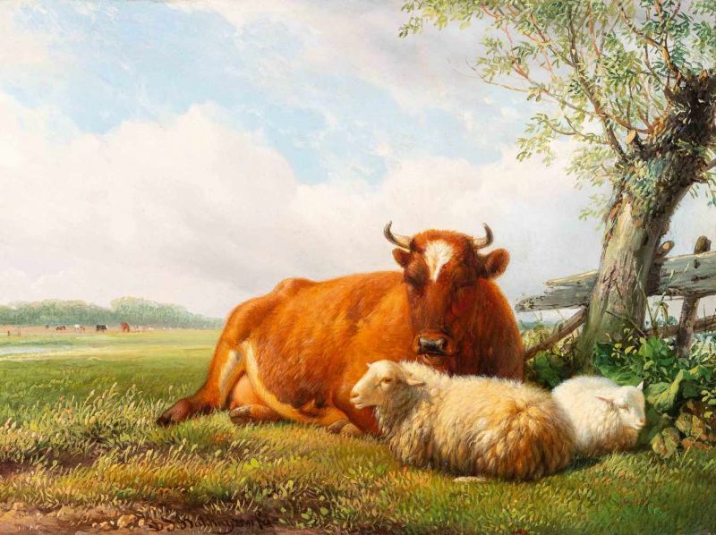 Hendrikus van de Sande Bakhuysen (The Hague 1795 - 1860)Resting cattle on a summer daySigned lower