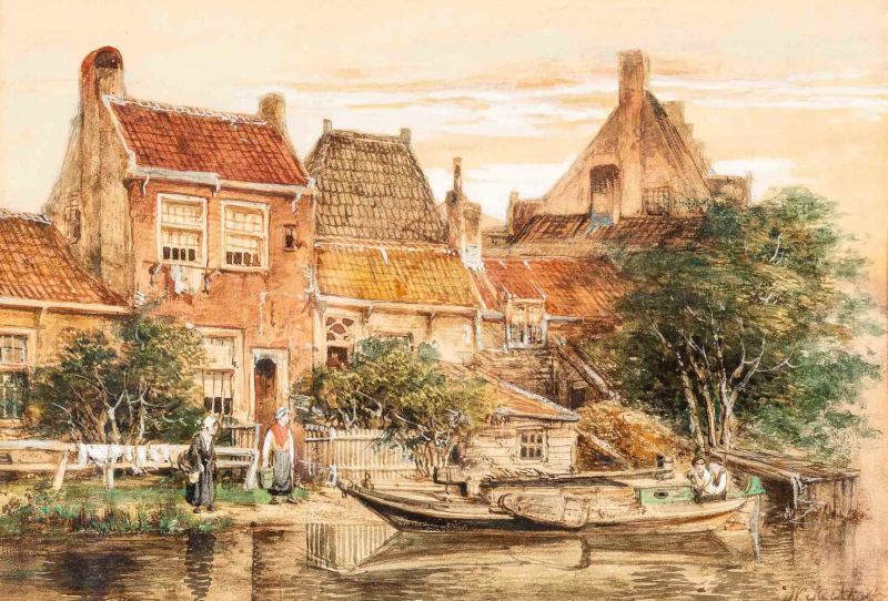 Willem Koekkoek (Amsterdam 1839 - Nieuwer-Amstel 1895)L'arrivée du bateau Signed lower