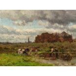 Willem Roelofs (Amsterdam 1822 - Berchem 1897)Pres d'Abcoude(le clocher du village dans le fond)