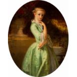 Clemens Prosper Schreurs (Roermond 1820 - 1911)a) Elegant young lady in a green dress holding a