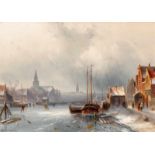 Charles Leickert (Brussels 1816 - Mainz 1907)Ice-skaters on the Spaarne, HaarlemSigned lower left