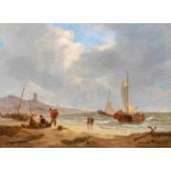 Petrus Johannes Schotel (Dordrecht 1808 - Dresden 1865)Moored Bomschuiten on the beachSigned lower