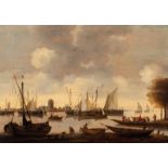 Hendrick de Meijer (1620 - 1689/1698)Ships on the Merwede with Dordrecht on the horizonOil on panel,